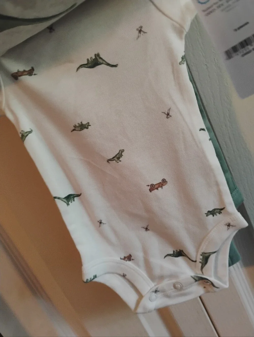 child of mine Gray and Green Dinosaur Print One-Piece Bodysuit